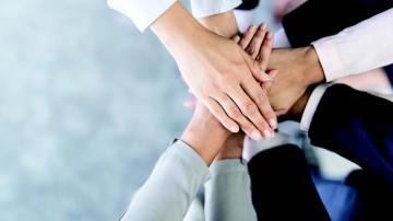 hands gathered together to network